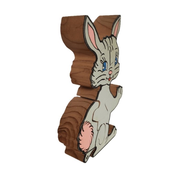 Bunny Rabbit Wooden Puzzle Toddler Chunky Jigsaw Signed Kermit & Diane Pope Vtg - Picture 4 of 12